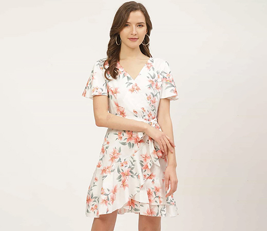 Lilly Ruffle White Wrap Around Dress