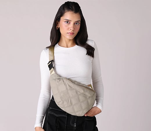 Beige Quilted Crossbody Fanny Pack
