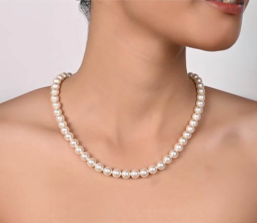 White Shell 8mm Round Pearl String Beads Necklace