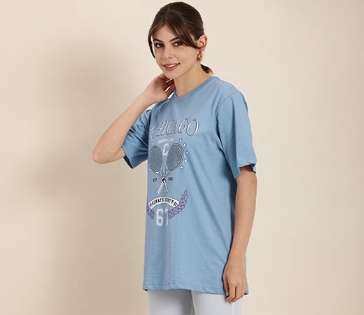 Blue Graphic Oversized T-Shirt