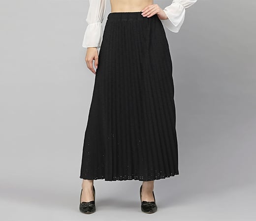 Black Schiffli Pleated Skirts