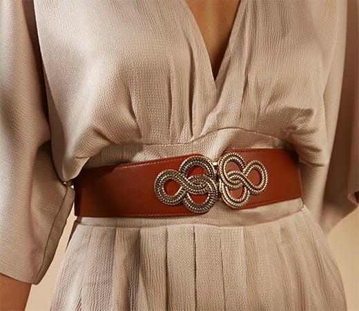 Brown Chinese Faux Leather Buckle Belt
