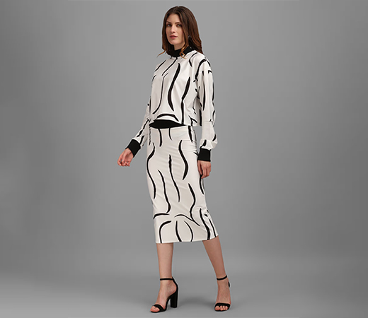 Black Printed Co-ords Midi Dress