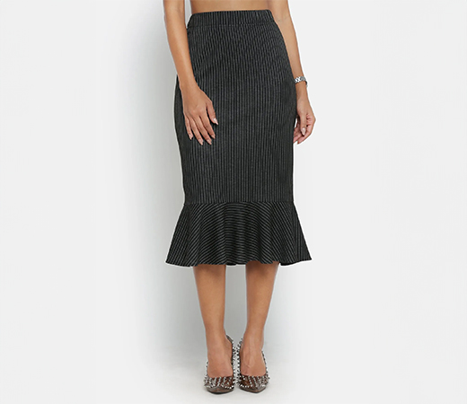 Black and White Line Skirt with Frill