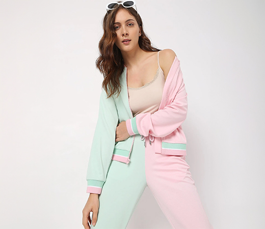 Women Colourblock Casual Pink Sweatshirt