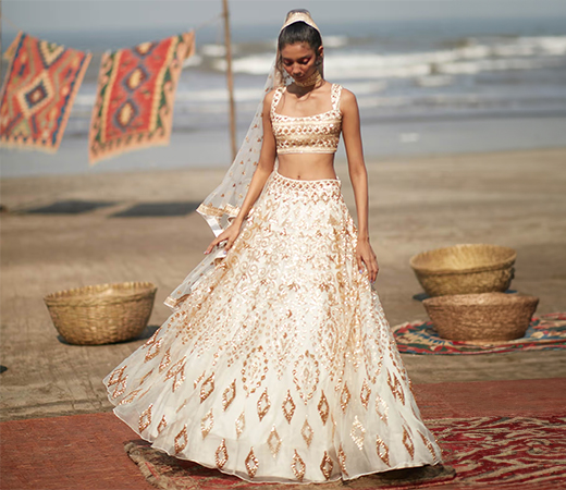 Ivory Aslif Sequin Lehenga