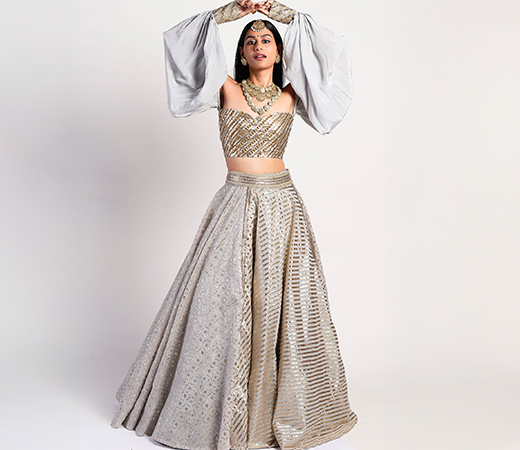 Silver Drop Embellished Lehenga With Blouse
