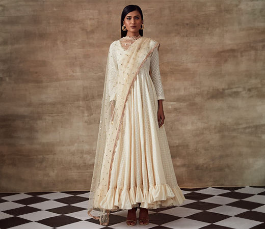 Rishi and Vibhuti ivory-coloured anarkali kurta and dupatta set