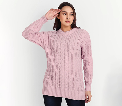 Pink Oversized Chunky Cable Knit Pullover Sweater