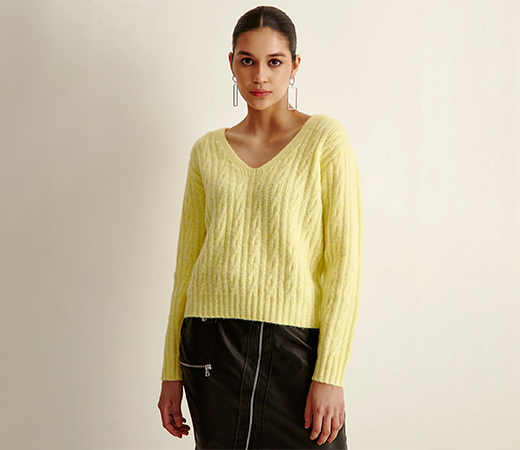 Yellow Cable Knit Sweater