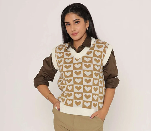 Stylish Oversized Printed Sweater Vest For Women