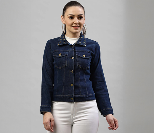 Navy Blue Star Stud Solid Jacket