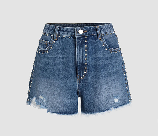 Denim Studded Raw Hem Wide Leg Shorts