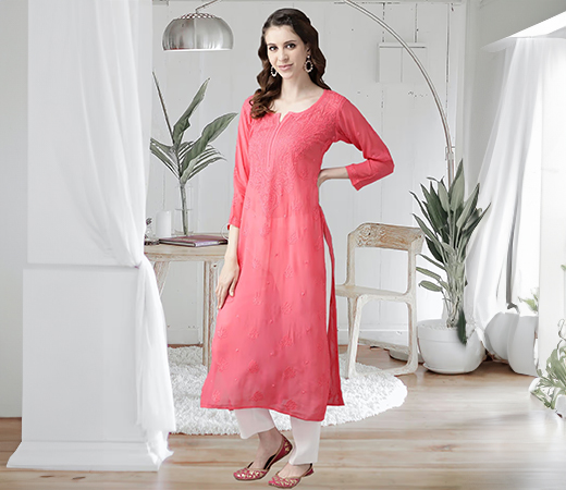 Embroidered georgette Lucknowi chikan kurta
