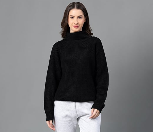 Women Black Solid Sweater