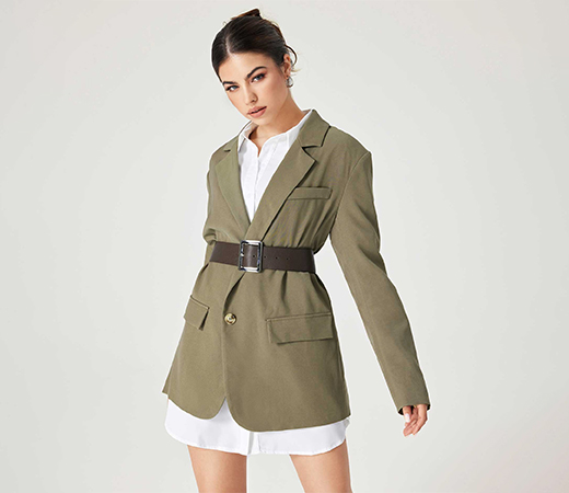 Solid Blazer With Belt