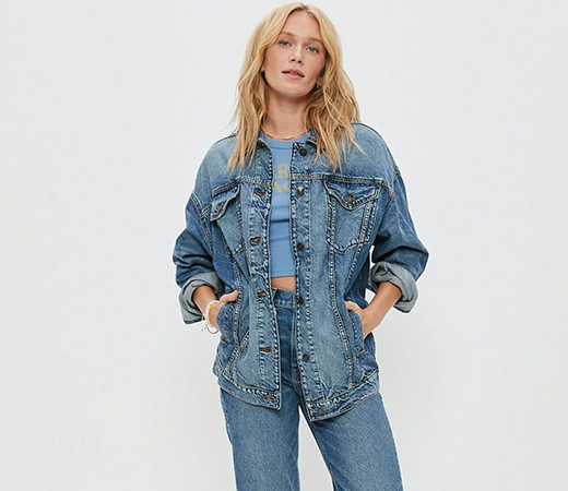 Women Blue 90s Boyfriend Medium Wash Denim Jacket