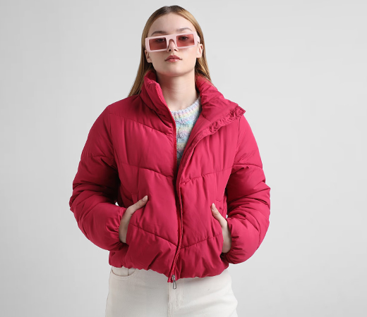 Pink High Neck Puffer Jacket