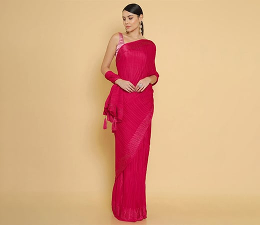 Pink Chiffon Saree & Stone Embellished Borders with Unstitched Blouse