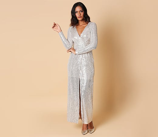 Silver Come And Get Me Sequin Maxi Dress