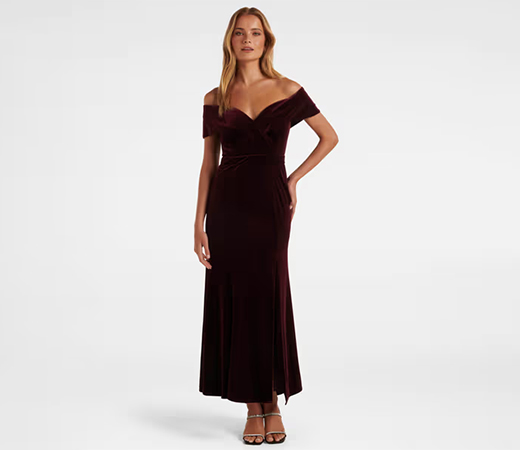 Off-shoulder velvet gown by Forever New