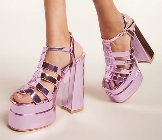 MIXT by Nykaa Fashion Metallic Pink Gladiator Platform Block Heels