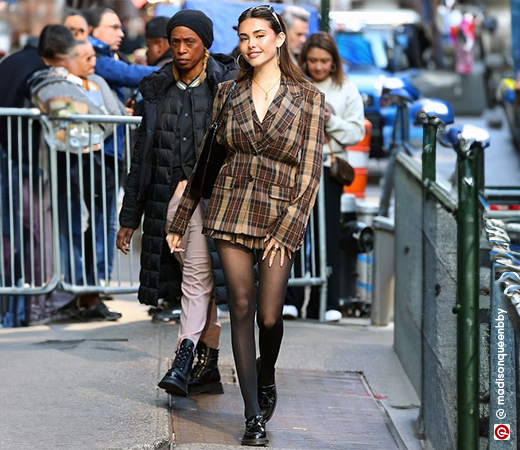 Brown plaid blazer and skirt