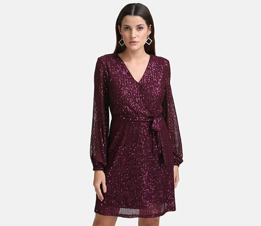 Kazo x Janhvi Kapoor Purple Sequin Overlap Mini Dress