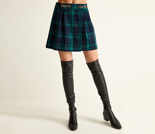 Cover Story Green & Navy Blue Checked Skirt