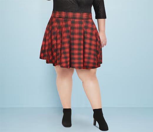 Martini Women Red Black Plus Size Checks Woollen Pleated Skirt