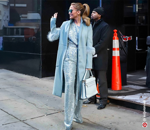 Jennifer Lopez wearing a sequin jumpsuit