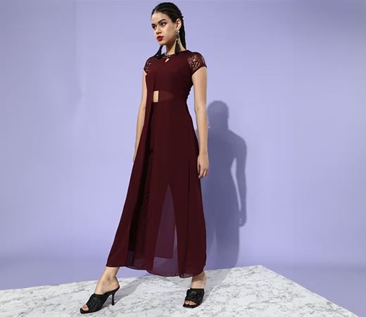 Miss Chase Wine Sequin Embellished Jumpsuit