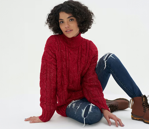 American Eagle Red Cable Knit Sweater