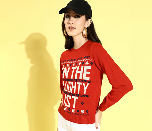 Style Quotient Women Red Typography Printed Pullover