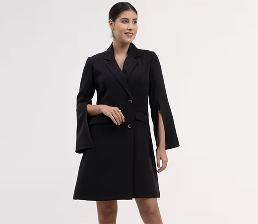 FableStreet A Line Blazer Dress-Black