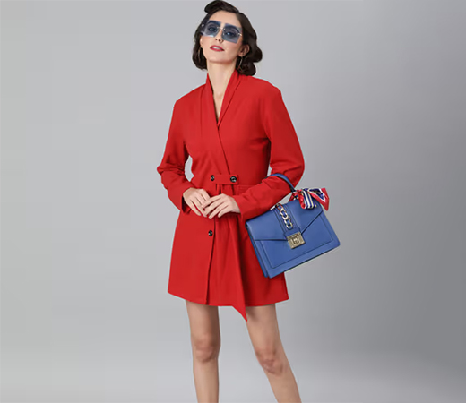 KASSUALLY Red Solid Blazer Dress