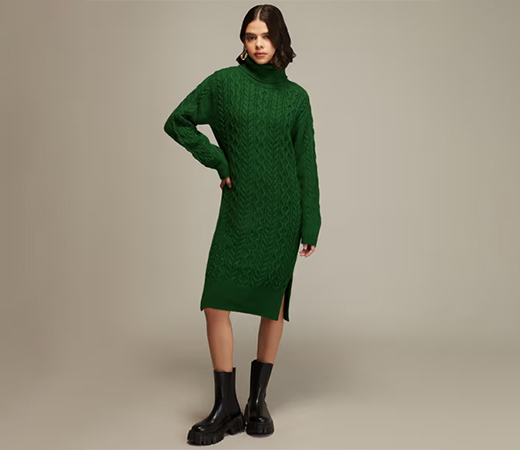 Twenty Dresses by Nykaa Fashion Green Turtle Neck Midi Sweater Dress