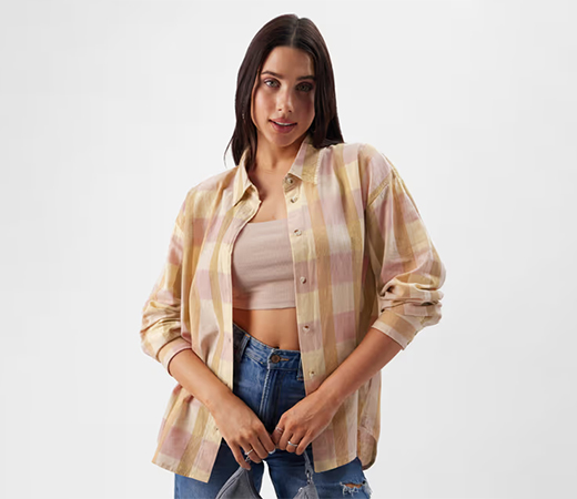 The Souled Store Pastel peach plaid shirt