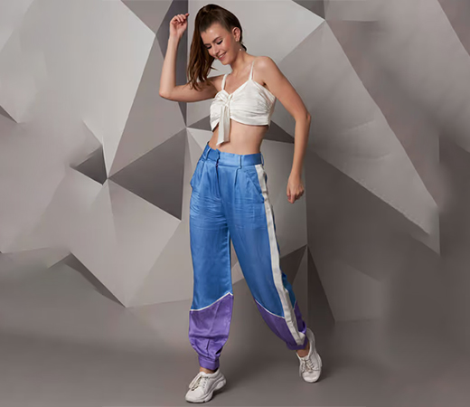 Wendell Rodricks Sky blue satin linen jogger pant