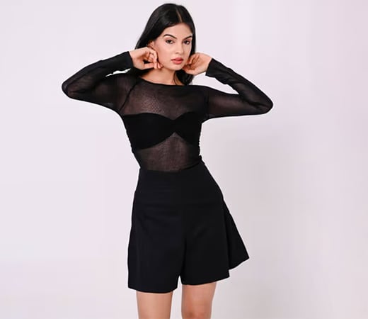 FancyPants Layered sheer top with black skirt