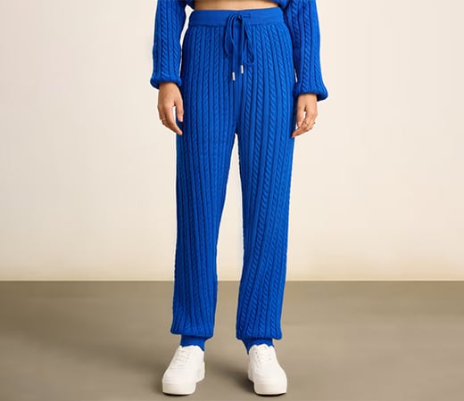 Twenty Dresses by Nykaa Fashion Cobalt blue jogger sweater pants