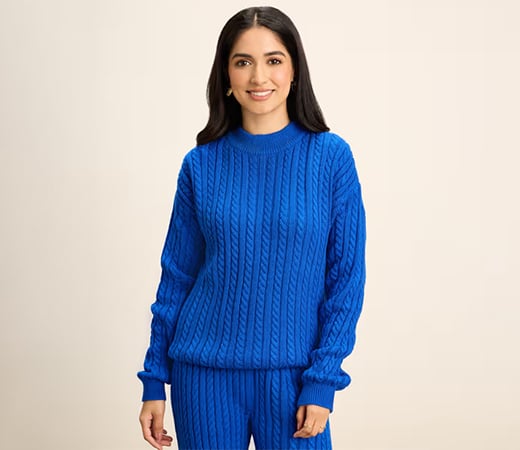 Twenty Dresses by Nykaa Fashion Cobalt blue high-neck sweater