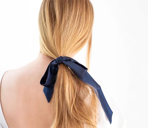 Mueras Satin Silk Hair Ribbon Navy Blue