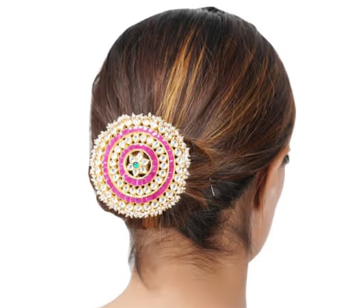 Auraa Trends Kundan Traditional Pink and Green Juda Pin