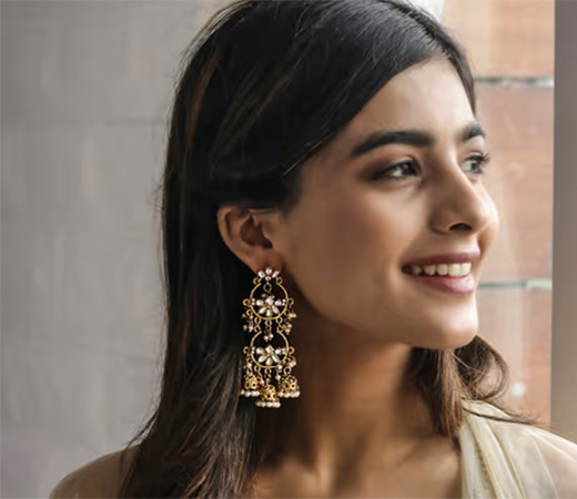 Fida Ethnic Gold Kundan Drop Earrings For Women