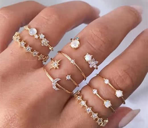  Jewels Galaxy Gold Plated Rings Combo (Set of 9)