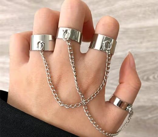 Yellow Chimes Silver Toned Punk Stylish Finger Rings