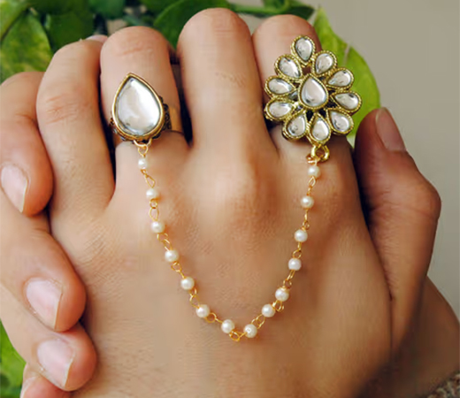 BeAbhika Dynamic Duo Two Finger White Pear Ring