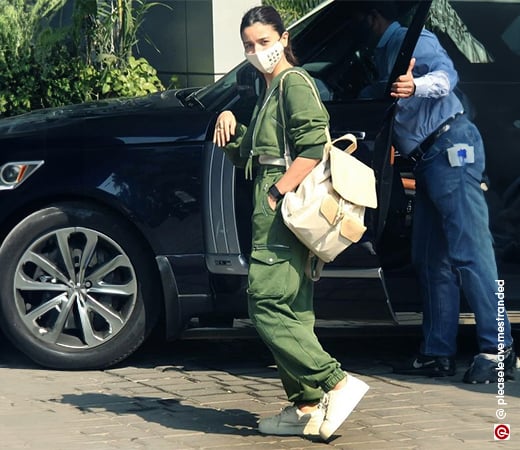 Alia Bhatt in green cargo pants and cropped hoodie
