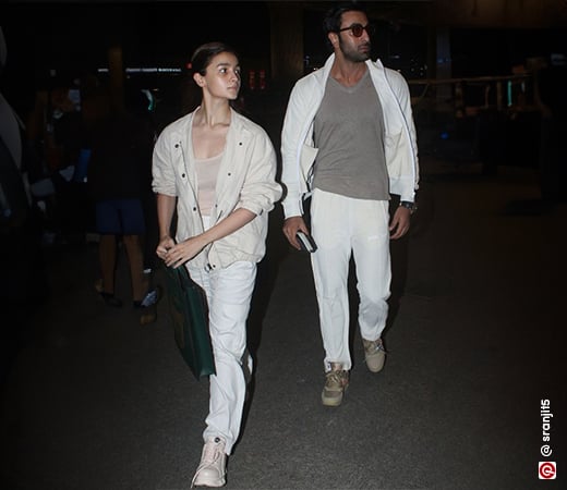 Alia Bhatt and Ranbir Kapoor in coordinating white outfits